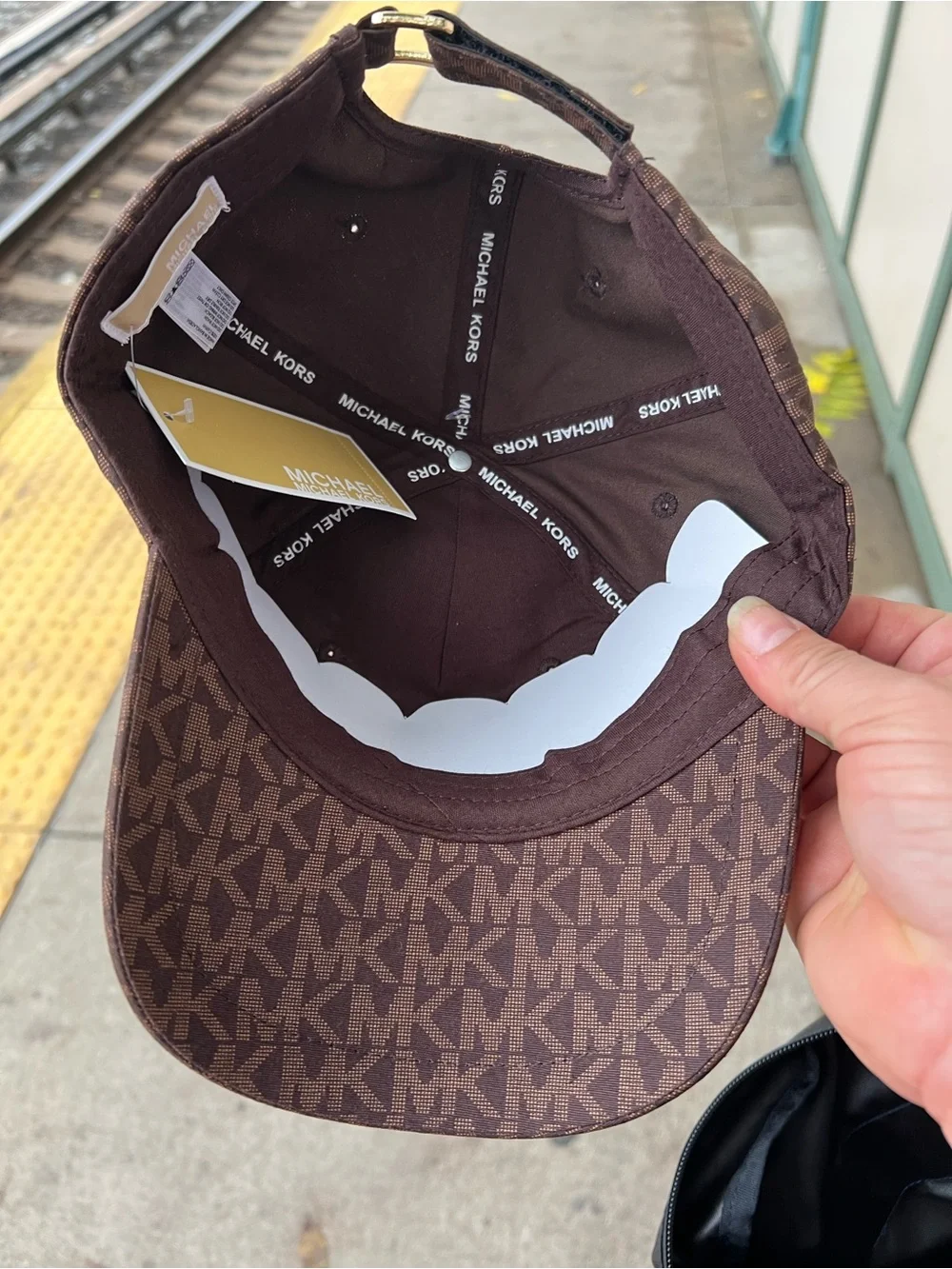 Michael Kors Dark Brown MK Monogram Baseball Cap